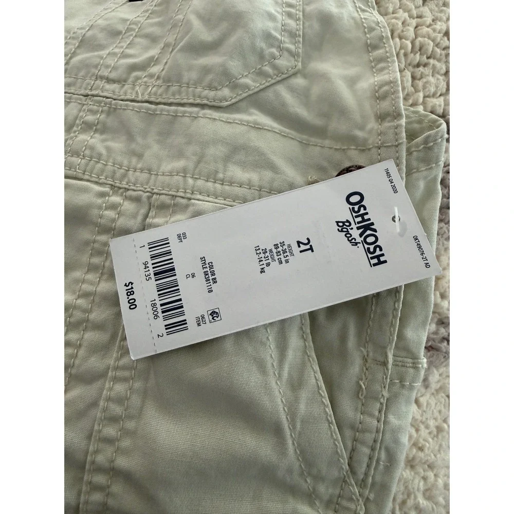 OshKosh B'gosh Toddler Boys Khaki Canvas Overalls Hickory Stripe Lined 2T NWT